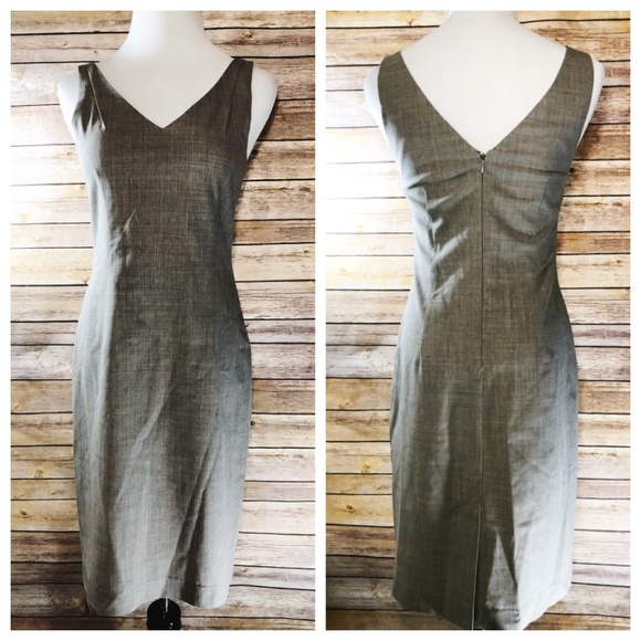 Theory Dresses & Skirts - Theory Light Tweed Khaki V Neck Pencil Dress